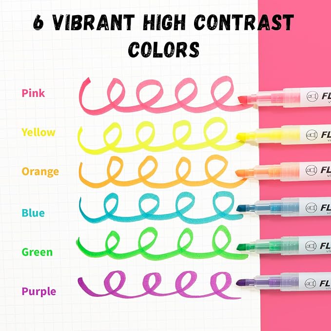 M&G 6 Pcs Dual Tip Highlighters, Chisel & Fine Tip Multicolor Highlighter Pens, Quick Dry, No Bleed, Assorted Bright Colors for Office Documents, Journaling, Planners, and Everyday Organization