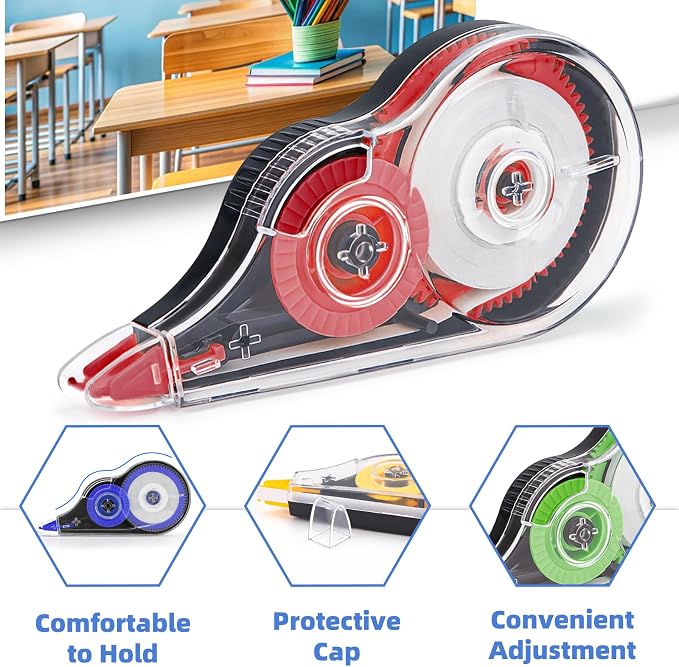 4 Pcs Colorful Correction Tape, Easy To Use Applicator for Instant Corrections, Smooth White Wrong Out Tear-Resistant Bulk for School, Office, Note Taking (Tape Width 0.2 in, Clear)