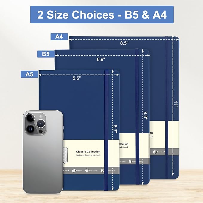 Comix B5 Lined Journal Notebooks, 208 Pages, 6.9 x 9.8 Inches, Navy Blue, Hardcover Journaling Notebooks for Men & Women- Fits for Office, Business, School, Notes Taking & Writing