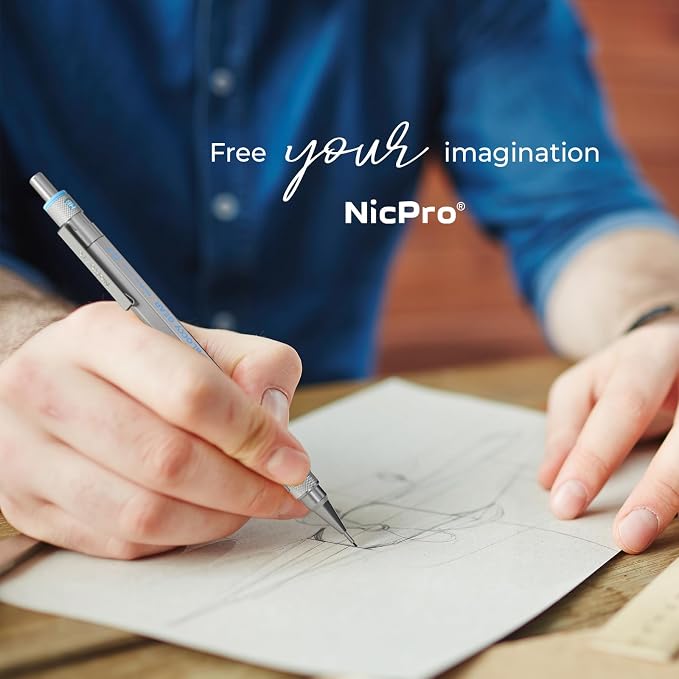 Nicpro Blocky Gear 0.5 mm & 0.7 mm Mechanical Pencils Set in Case | Metal Pencil with 6 Tube Lead Refills, Eraser, Eraser Refills for Professional & Adult Art Writing Drafting Drawing Sketching