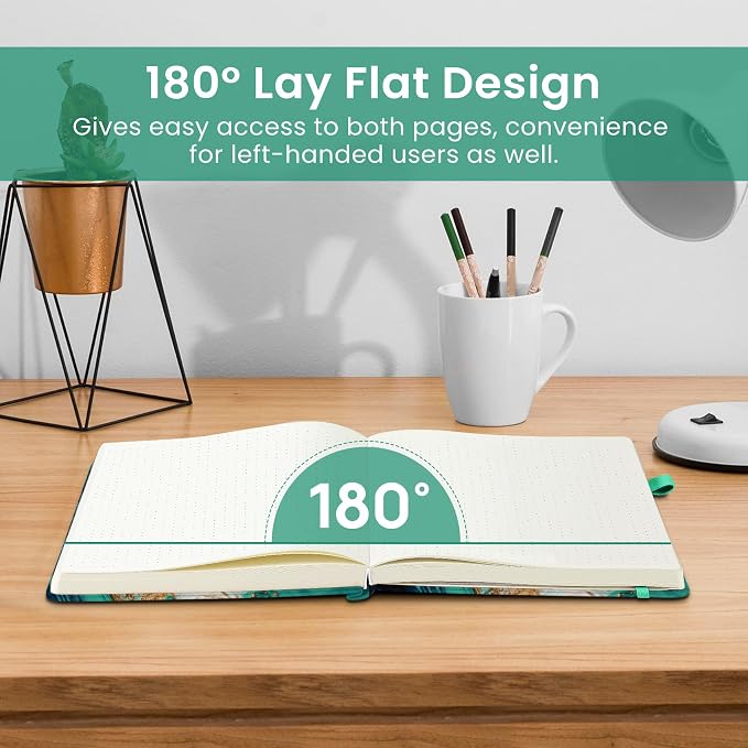 Taja Pretty Dotted Journal for Women, Aesthetic Cute Hardcover Leather Journal for Writing, A5 Journaling Notebook for Work & Sketch, Perfect for Office School Home, 160 Pages, Emerald Shores