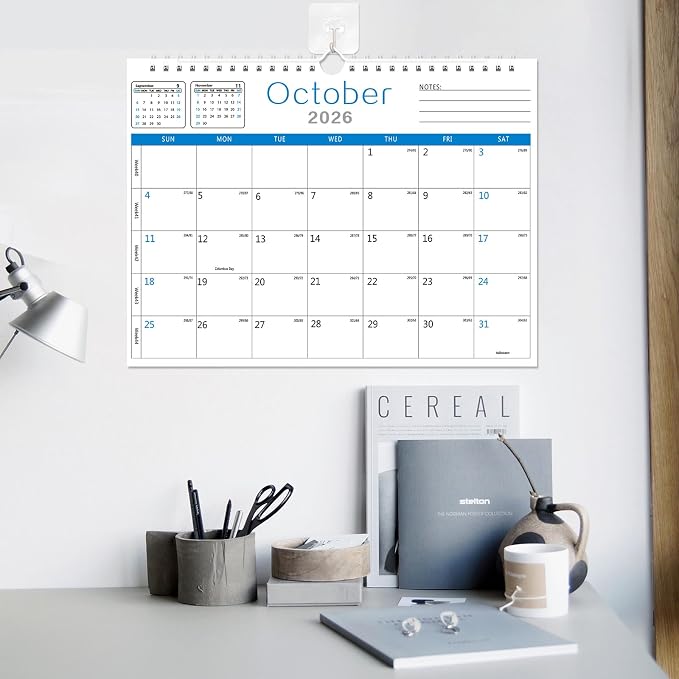 MZD8391 Calendar 2026-2027, 18 Months Wall Calendar From July 2026 To December 2027 with Julian Dates, 14" x 11" Thick Paper with Black Blocks For New Year (Blue)
