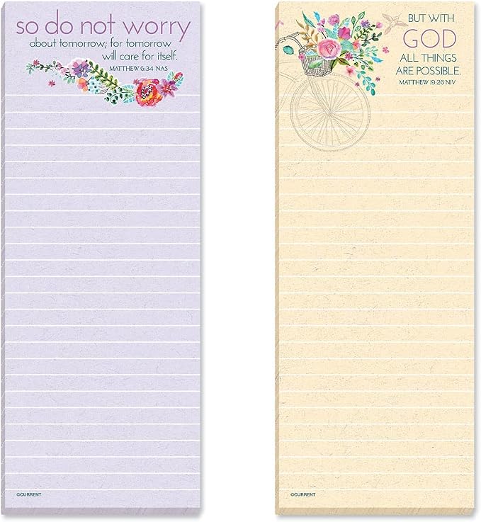 Current Mary Engelbreit Inspirational Religious Magnetic Magnetic Notepad Set – Set of 12 Mini Memo Pads, 6 Designs, 30-Sheet Pads, 2½ x 6½ Inches, Shopping List, to-Do Notes, Printed in The USA