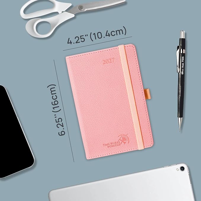 POPRUN 2027 Pocket Planner Weekly and Monthly (Purse Size-4'' x 6.25'') | Pocket Daily Calendar (Jan 2027 - Dec 2027) Appointment Book with Lined Sections, Leather Hardcover, 100GSM - Aquamarine