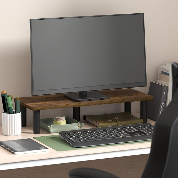Furinno Turn-N-Tube Monitor Stand Riser, 23.6" Wide Rectangle Monitor Riser, Laptop Stand for Desk, Office Desk Accessories, Desktop Organizers and Accessories, Toolless Assembly, Amber Pine