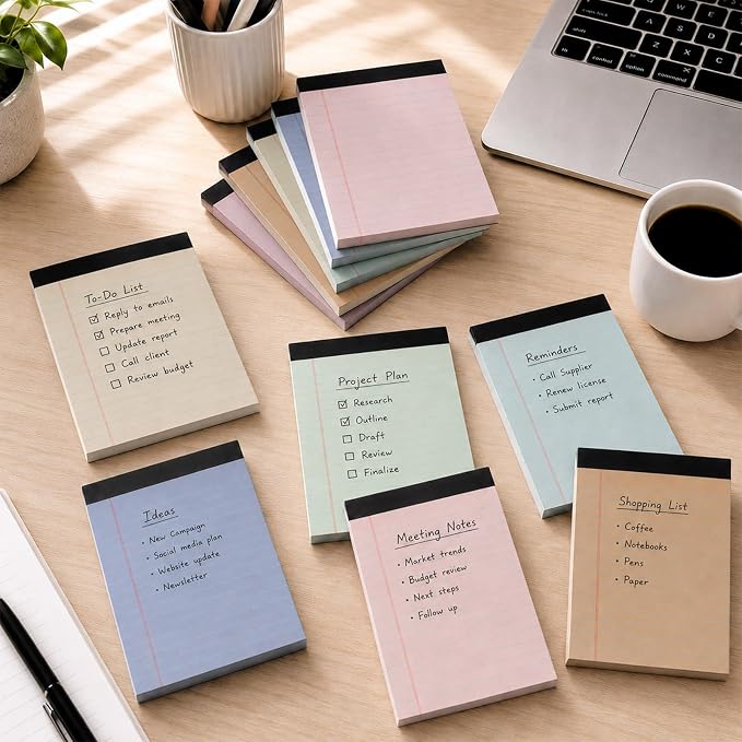 gisgfim 12 PCS 4" x 6" Small Legal Pad College Ruled Lined Mini Legal Pad 80 GSM Soft Neutral Law Memo Pads 30 Sheets Memo & Scratch Pads for Home Office School Work Business To Do List Grocery List