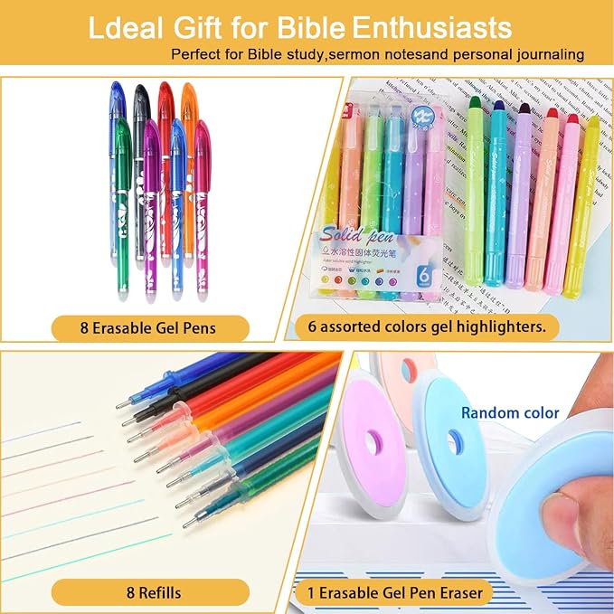 NoteTaking Supplies set Wax Bible Highlighters and Reusable Erasable Pens | 23PCS Aesthetic Highlighter and Erasable Gel Pen set , Perfect for Bible Study Journaling Planner Notes School Supplies.