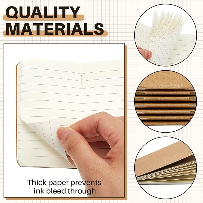 Outus 36 Pcs Pocket Notebook Mini Journal 2.5" x 4" Kraft Paper Mini Notepad Bulk Softcover Pocket Notepad Memo Diary Subject Notebooks for Student Travel School (Brown,Blank Cover)