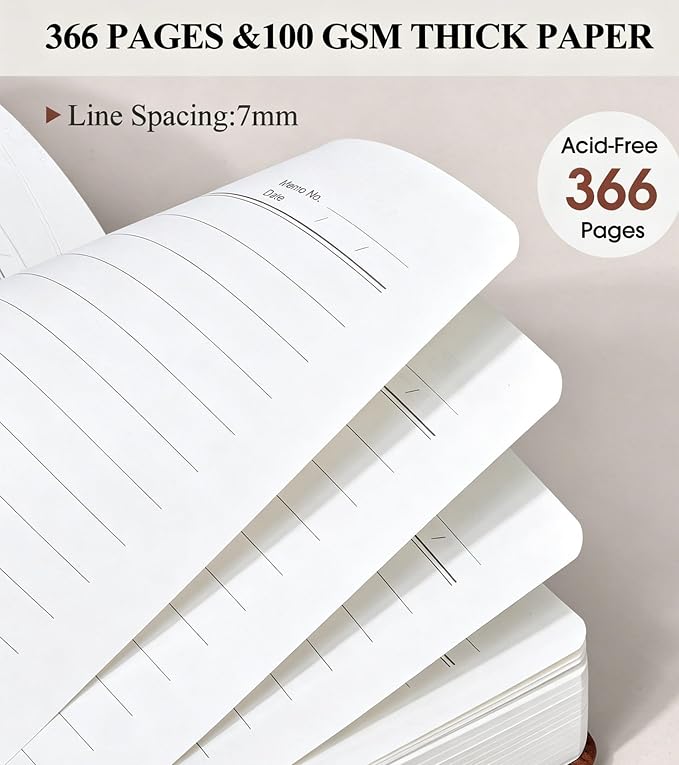 PAIBAS 7.6 x 10 Lined Notebook Journal 366 Pages Leather Journal for Men | Large notebook B5 journal with 100gsm lined notebook paper college ruled, 3 ribbon bookmarks, cover pocket & brass snap.