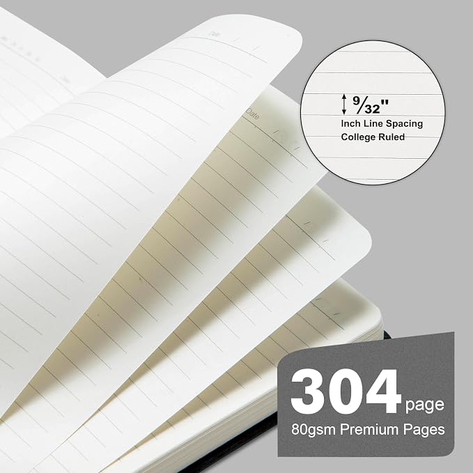 Comix Lined Journal Notebook for Men Women - 304 Pages Thick Journal, 5.9" x 8.3", Hardcover, College Ruled, Fits for Writing, Notes-Taking, Diary and Work, Black