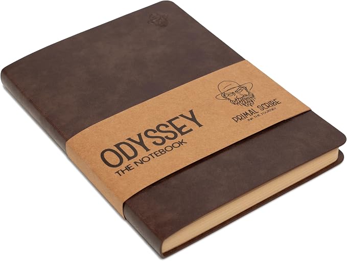 Odyssey Notebook Journal for Men - Lined Pages, 100 GSM Thick Kraft Paper, A5 Size, Brown Leather, Soft Cover