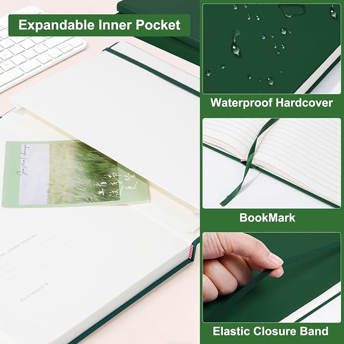 Comix B5 Lined Journal Notebooks, 208 Pages, 6.9 x 9.8 Inches, Dark Green, Hardcover Journaling Notebooks for Men & Women- Fits for Office, Business, School, Notes Taking & Writing