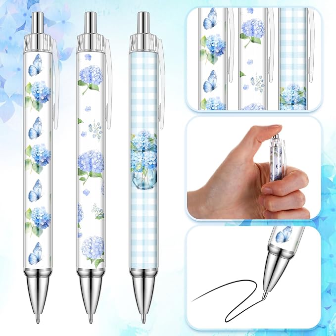 Sabary 18 Pcs Stationery Set, 12 Aesthetic Pens & 6 Sticky Notes, Valentines Gifts, Baby Shower Party, Cute Office School Supplies, Gifts for Women Students Nurses Teachers Coworker(Hydrangea)