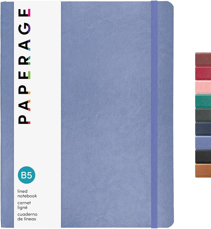 PAPERAGE Softcover Lined Journal Notebook (Periwinkle), 176 Pages, Large B5 College Ruled Notebook, 7.6 inches x 10 inches - 100 GSM Thick Premium Paper, Leather Journal for Home, Work & School