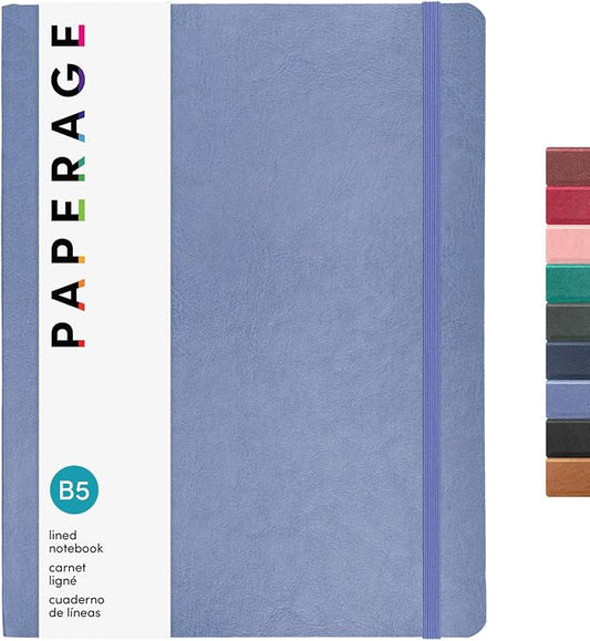 PAPERAGE Softcover Lined Journal Notebook (Periwinkle), 176 Pages, Large B5 College Ruled Notebook, 7.6 inches x 10 inches - 100 GSM Thick Premium Paper, Leather Journal for Home, Work & School
