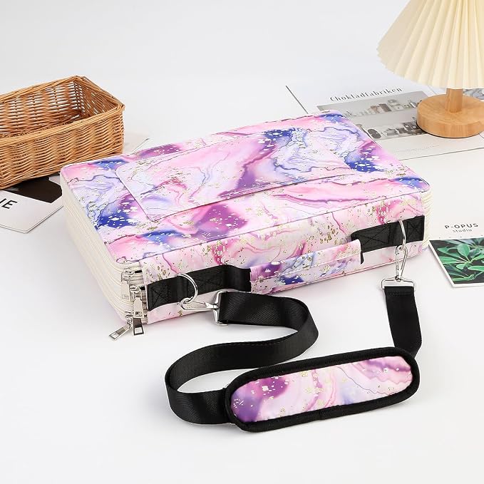 480 Slots Pencil Case, 5-Layer Organizer with Shoulder Strap | 5-layer twill oxford case with 480 elastic slots,carry handle, removable strap, and outer pocket for phone or keys.