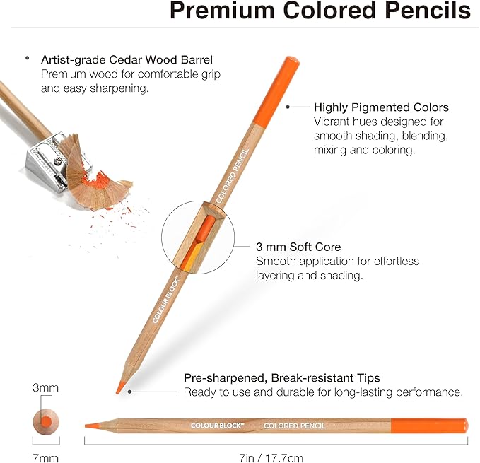 COLOUR BLOCK 40-Piece Drawing Travel Art Set – Portable Sketch and Drawing Art Kit with 16 Colored Pencils, 12 Soft Pastels, 2 Sketching Pencils, 8 Tools, Pad, Zip Case for Beginners, Artists, Adults