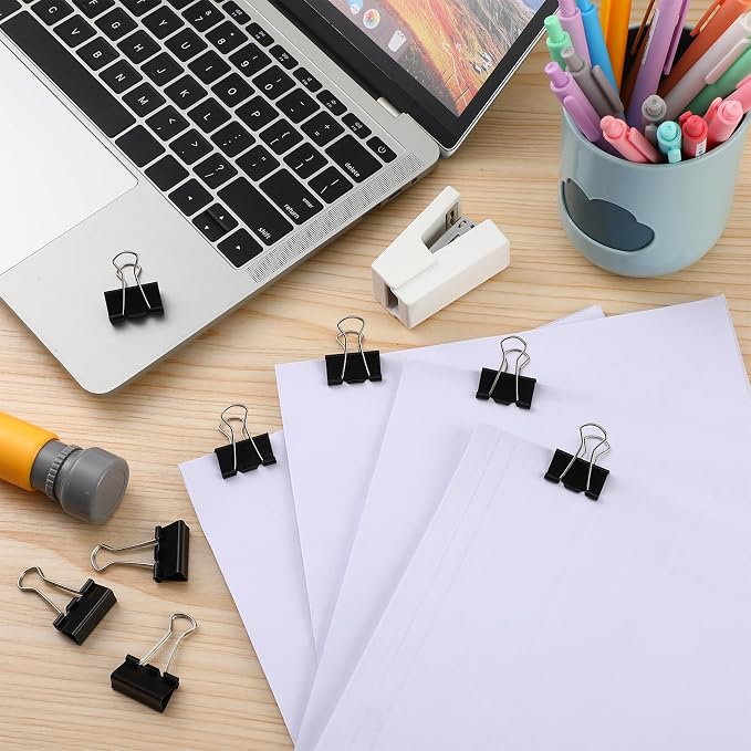 Jetec 200 Pcs Black 0.6 Inch Binder Clips Small Paper Clamps Metal Paper Clips for Teachers Students Classroom Business Office and School Office Supplies