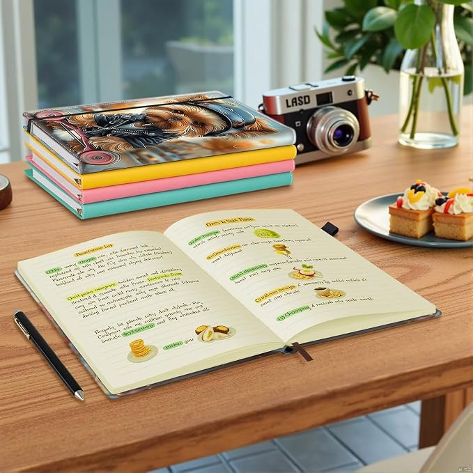 Hardcover Executive Notebooks, A5 PU Leather Lined Journal Notebook, 200 Pages Thick Paper Subject Notebooks for School,Work,Home Writing Business Notebook, Diary Book ，Cute Dog