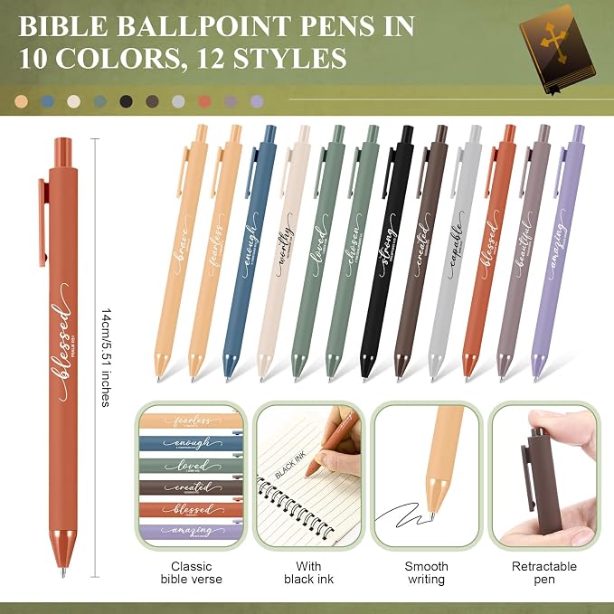 Kosiz 12 Sets/24 Pcs Christian Gifts Bulk Prayer Journal Scripture Notebook, Bible Pen (Classic,Dark Morandi)