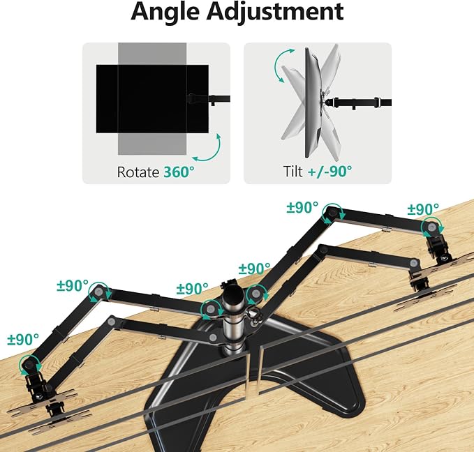 WALI 4 Monitor Stand for 13-27 inch Computer Screens up to 17.6lbs,Adjustable Quad Monitor Mount, Free Standing 4 Monitor Mount Full Motion with Tilt, Rotation, VESA Mount 75/100mm (MF004), Black