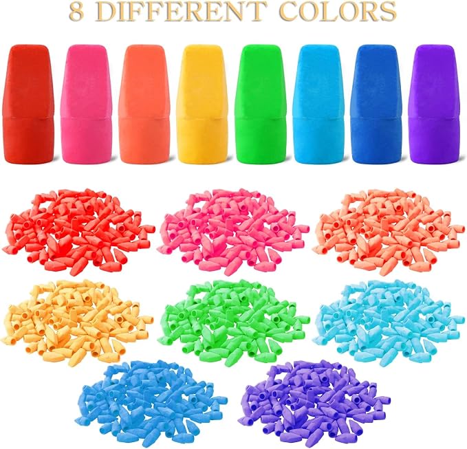 PRALB 400PCS Pencil Top Erasers Caps for Pencils, Bulk Chisel Shape Pencil Cap Erasers for Classroom Rewards, Teacher Supplies, Party Favors, School Prize Box