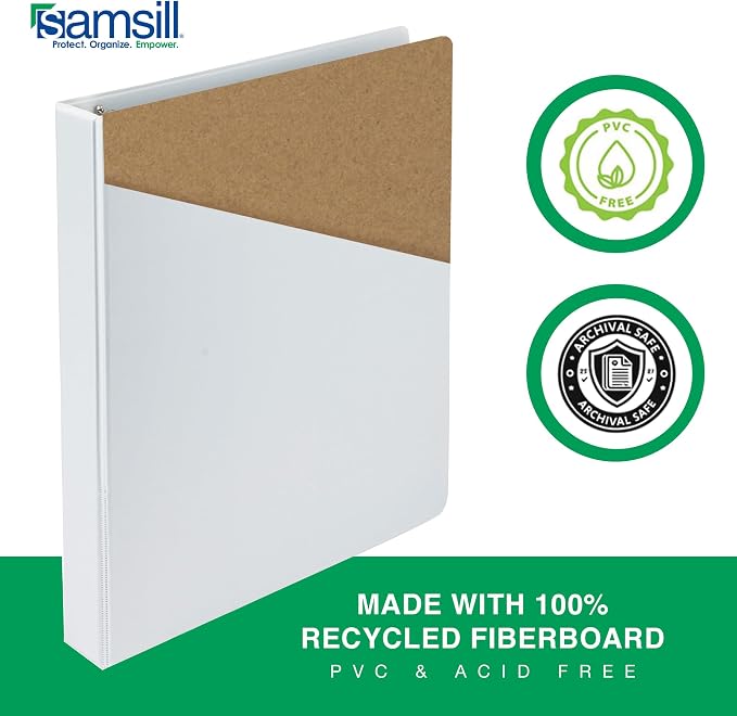 Samsill 0.5 Inch 3 Ring Binder, Economy Round Ring, Clear View Cover, 100 Sheet Capacity - for School, Home, Office - White, 4 Pack