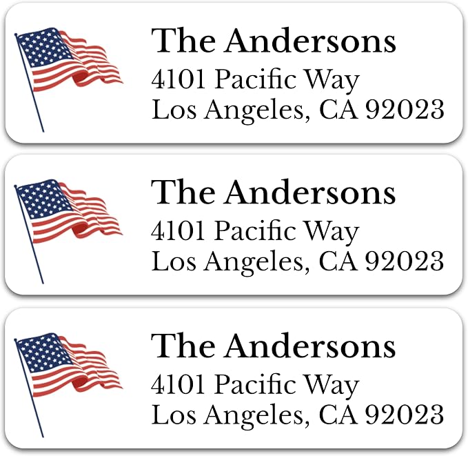 Personalized Patriotic Return Address Labels, Self-Adhesive Address Stickers on Sheets, 50-1000 Labels (Flag)