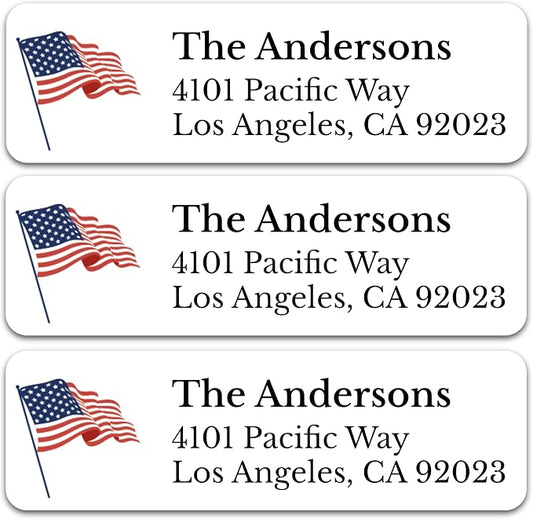 Personalized Patriotic Return Address Labels, Self-Adhesive Address Stickers on Sheets, 50-1000 Labels (Flag)