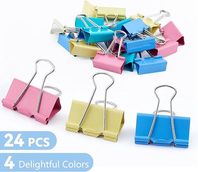 Binder Clips 24 PCS,1.6 in, Office Supplies, Office Metal Paper Binder Clip, Paper Clamps