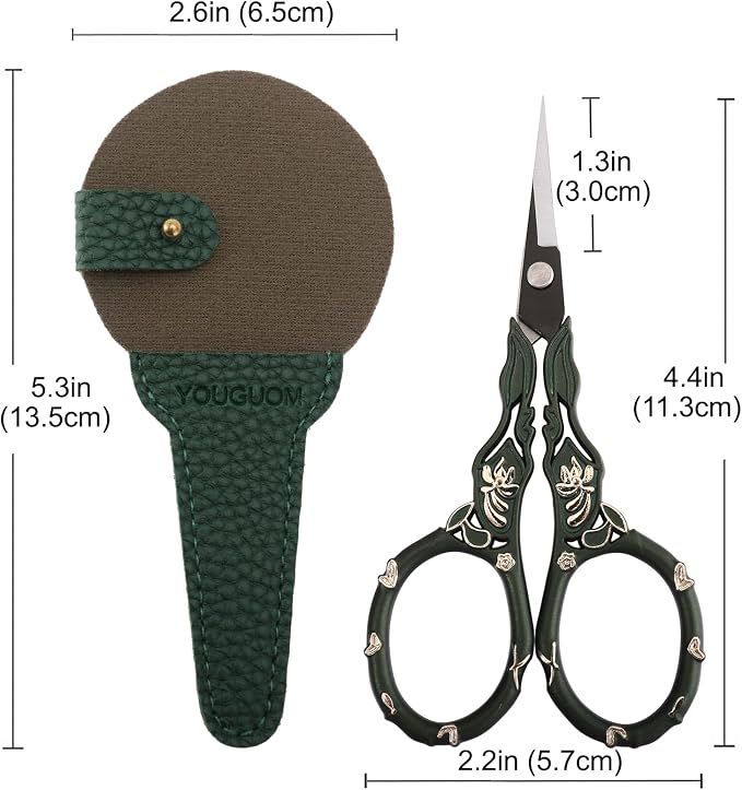 YOUGUOM Crochet Stitch Scissors with Cover, Small Crafting Shears | Vintage, Sharp, for Sewing, Embroidery, Needlework, Knitting, Yarn, Paper, Detail Thread Snips, Mini DIY Tools, Green
