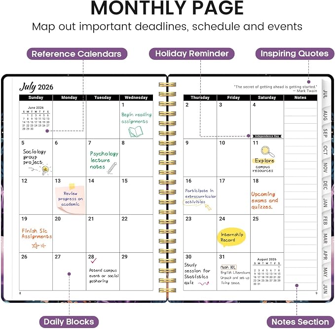 Planner 2026-2027, Academic Monthly and Weekly Calendar Planner for Women, July 2026 - June 2027, Hardcover Pretty Agenda Planner Book with Tabs, Spiral Daily Organizer for School Office Home Supplies, 8.5" x 11" - Coral Dream