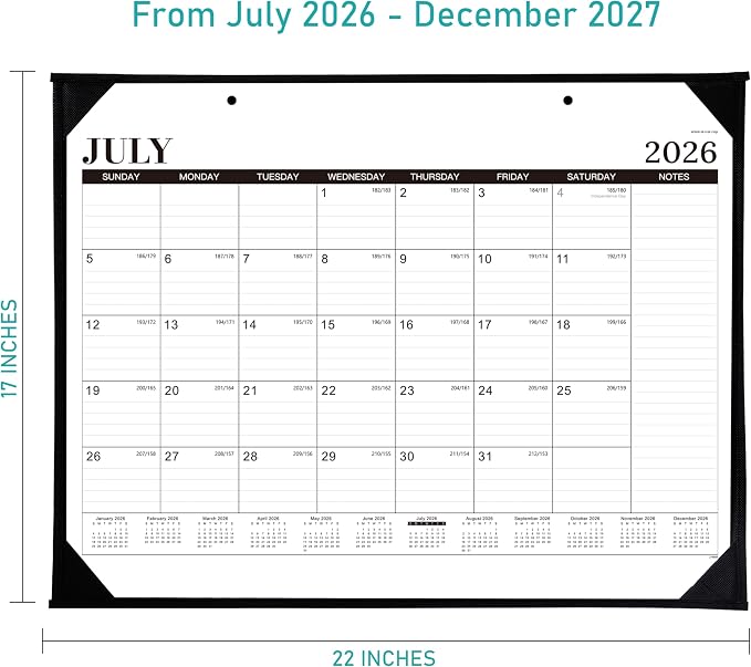 2026-2027 Desk Calendar - 18 Months Large Desk Calendar 2026-2027, Jul.2026 - Dec.2027, 22" x 17", 26-27 calendar Desk with Large Ruled Blocks, To-do List & Notes