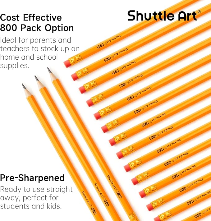 Shuttle Art 800 Pack #2 HB Pencils Pre-Sharpened, Bulk Pencils with Erasers