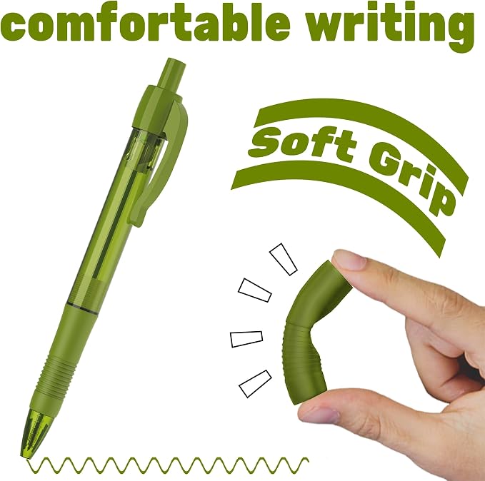 deegtran Pens Bulk, 30 Pack No Bleed Sage Green Ink Click Pens with Soft Grip, Wholesale Retractable Ballpoint Pens for Office School, Medium Point Smooth 1.0MM