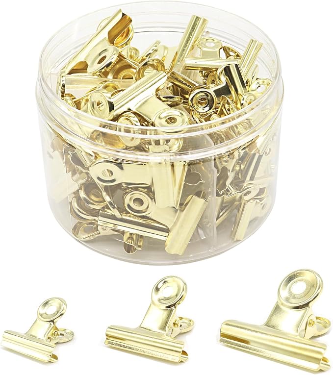 Gold Bulldog Clips, Binder Paper Clips, Samll, Medium, Large, Assorted Sizes Clips for Kitchen, School and Office.