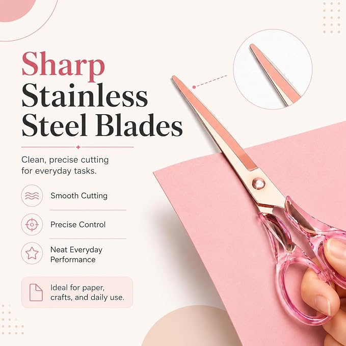 Aesthetic Purple Transparent Acrylic Scissors, 6.3" Craft Shears with Gold Sharp Stainless Steel Blades for Home Office & School, Cute Stationery Tools for Scrapbooking & Gift Wrapping