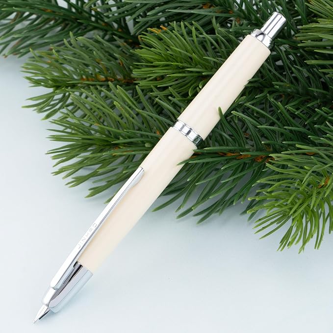 Jinhao 20 Press Retractable Fountain Pen Fine Nib with Converter Resin Writing Gift Pen, Ivory with Silver Clip