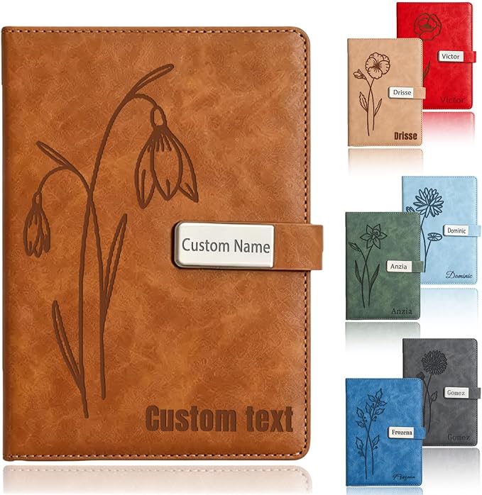 Personalized Leather Journal Notebook with Pen Gift Set - Custom Executive Hardcover A5 Writing Diary with Magnetic Closure for Men, Women, Business, Graduation, Birthday, Corporate Gifts (Personalized Journals for Women)