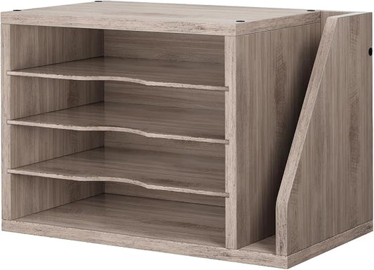 Creso hom Mail Sorter, File Organizer Desktop, Wood Desk Organizer with 3 Adjustable Shelves, Mail Holder for Office, Home, Letter Sorter File Holders for Envelopes, Mail Supplies Magazines, Greige