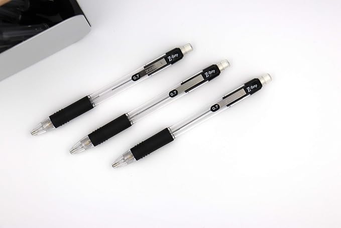 Zebra Pen Z-Grip Mechanical Pencil, 0.7mm Point Size, HB #2 Graphite, Clear Pearlescent Barrel with Black Grip, School Supplies and Teacher Supplies, 12-Pack (52410)