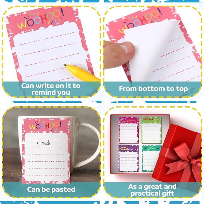 Yinder 24 Pcs Inspirational Sticky Notes, Back to School Supplies, Cute Motivational Sticky Notes Pad Employee Appreciation Gifts Bulk for Teacher Coworker Office 3 x 3'' (Thankful,Classic)