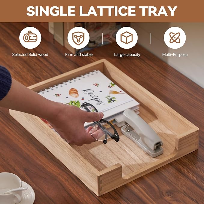 KIRIGEN Wooden Letter Tray, Single-Tier Paper Organizer for Desk Natural TP | Front-Load Paper Tray Fits Letter and A4 Paper, Folders, Mail, and Magazinesfor Home Office; Paulownia Wood, Fully Assembled