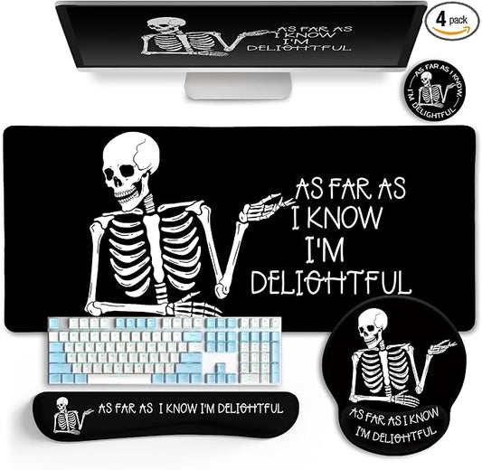 LIMKRIAN Ergonomic Mouse Pad with Wrist Rest Desk Mat Set, Skeleton Decor | Large Gaming Mouse Pads, Computer Keyboard Mat Wrist Support, Coaster, Funny Skull Office Desk Accessories Supplies