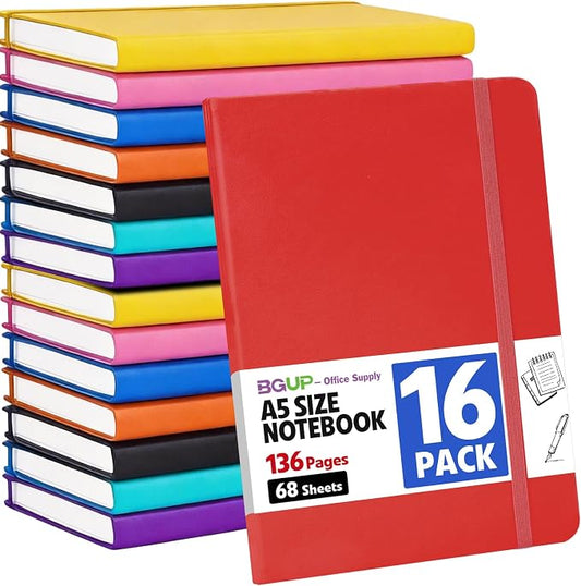 16 Pack Lined Journal Notebook for Work, 136 Pages, Medium 5.5" x 8.3", A5 College Ruled Notebook, 8 Colors, Hardcover Journaling Notebooks for Writing, Note Taking