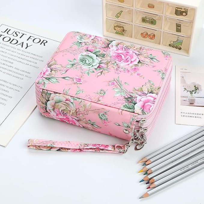 Rose Pencil Organizer - 72 Slot Case with Zipper for Watercolor Pens, Markers & More