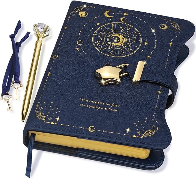 Hoci Poci Diary with Lock and Keys for Girls Gift Ideas, 360 Pages Journal | Elegant Gift Box for Teen Girls, B6 Kraft Pages Refillable Notebook with Pen and Bookmark for Writing, Astro Blue