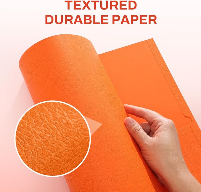 SUNEE Two Pocket Folders, 50 Pack File Folders with Business Card Slot, Textured Paper, Fit Letter Size Paper, Paper File Folder for School Office Home Business, Orange