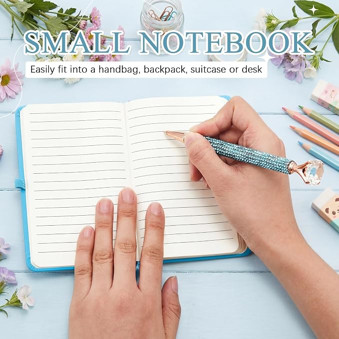 Resholder Rhinestone Pen & Glitter Notebook Set, Hard Cover Bling Diary Journal for Girls, Cute School Supplies for Back to School, Sparkly Desk Accessories Gift for Women(Rhinestone,A6,Blue)
