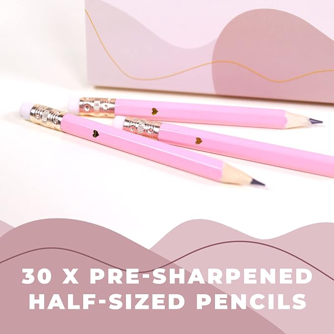 Heart Pencils for Baby Shower Games and Bridal Shower Games, Mini Pencils, Small Pink Pencil Set For Game Prizes, Bridal Pens (Pink)